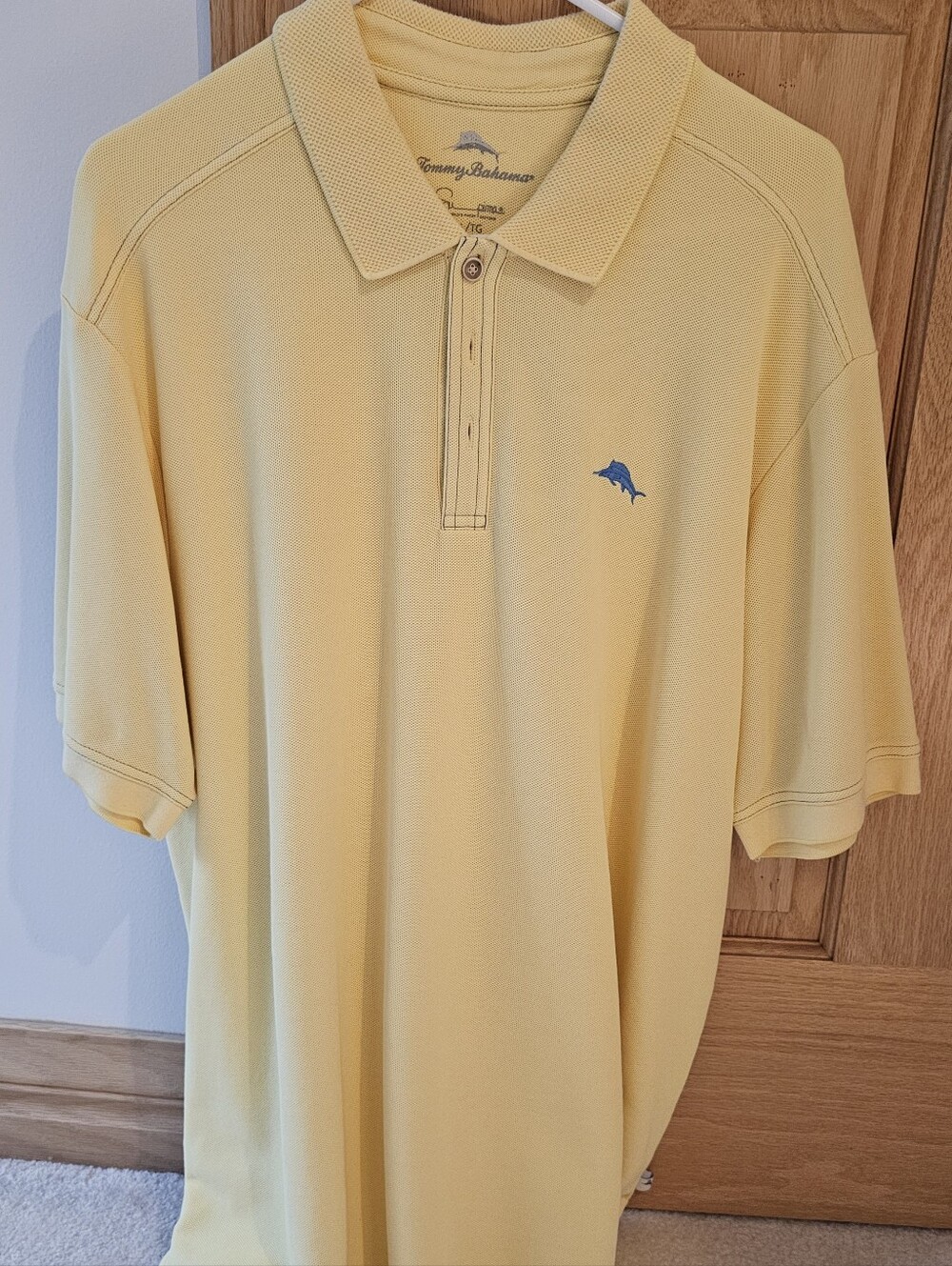 Tommy Bahama Pale Yellow Polo with Blue Dolphin Logo